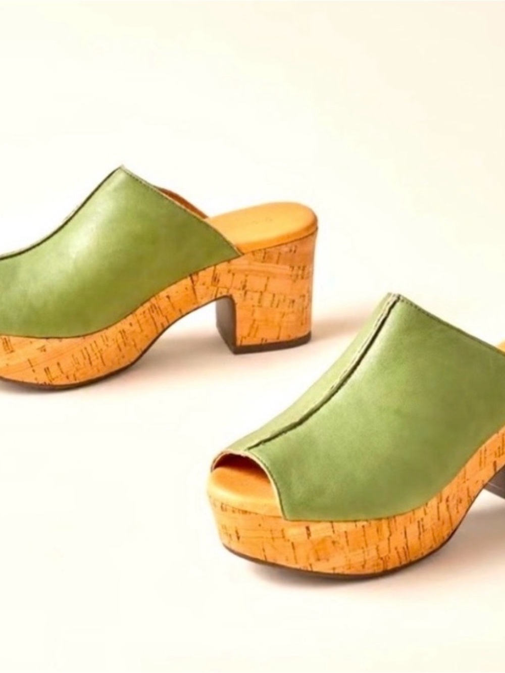 Chocolat Blu Olive Green Leather "Garden Cottage" Peep-Toe Clog Mules